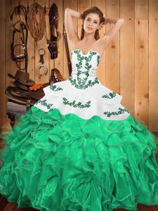 Luxurious Turquoise Sleeveless Satin and Organza Lace Up Quinceanera Dress for Military Ball and Sweet 16 and Quinceaner