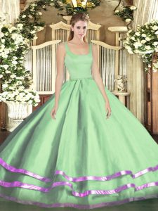 New Style Apple Green Sleeveless Tulle Zipper Quinceanera Dress for Military Ball and Sweet 16 and Quinceanera
