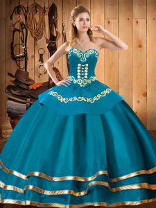 Sleeveless Lace Up Floor Length Embroidery Sweet 16 Quinceanera Dress