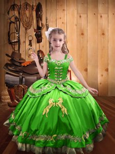 Sleeveless Satin Floor Length Lace Up Pageant Dress Toddler in with Beading and Embroidery