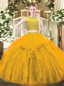 Free and Easy Sleeveless Zipper Floor Length Beading and Ruffles Quince Ball Gowns