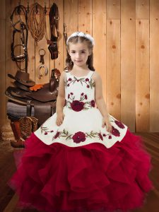 Floor Length Fuchsia Pageant Gowns For Girls Straps Sleeveless Lace Up