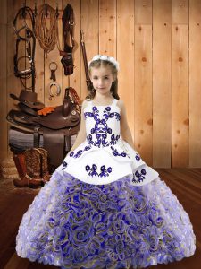 Fabric With Rolling Flowers Straps Sleeveless Lace Up Embroidery and Ruffles Little Girls Pageant Dress Wholesale in Mul