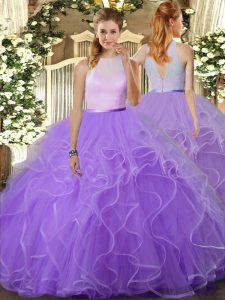 Hot Selling Lavender 15th Birthday Dress Military Ball and Sweet 16 and Quinceanera with Ruffles High-neck Sleeveless Ba