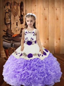 Custom Designed Lavender Kids Pageant Dress Sweet 16 and Quinceanera with Embroidery and Ruffles Straps Sleeveless Lace 