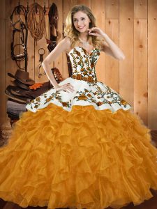 Gorgeous Satin and Organza Sleeveless Floor Length Vestidos de Quinceanera and Embroidery and Ruffles