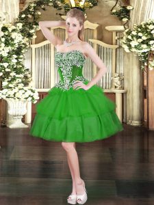Organza Sleeveless Mini Length Homecoming Dress and Beading and Ruffled Layers