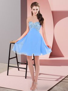 Baby Blue Sleeveless Beading Mini Length Prom Party Dress