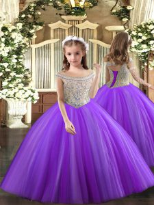 Trendy Purple Lace Up Pageant Dress Wholesale Beading Sleeveless Floor Length