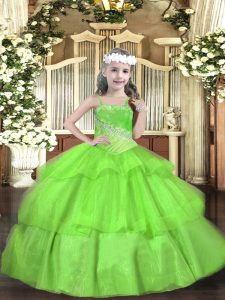 Ball Gowns Beading and Ruffled Layers Custom Made Pageant Dress Lace Up Organza Sleeveless Floor Length