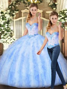 Lavender Sleeveless Organza Lace Up Quinceanera Dresses for Military Ball and Sweet 16 and Quinceanera