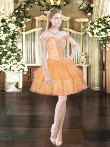 Custom Made Ball Gowns Orange Red Off The Shoulder Organza Sleeveless Mini Length Lace Up