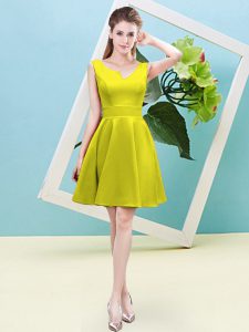 Shining Asymmetric Sleeveless Court Dresses for Sweet 16 Mini Length Ruching Yellow Satin