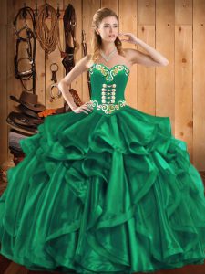 Affordable Floor Length Turquoise Quinceanera Gown Sweetheart Sleeveless Lace Up