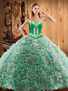 Captivating Multi-color Ball Gowns Sweetheart Sleeveless Satin and Fabric With Rolling Flowers With Train Sweep Train La
