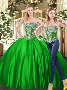 Custom Fit Green Organza Lace Up Sweetheart Sleeveless Floor Length Quinceanera Dress Beading and Ruffles