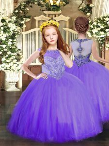 Admirable Lavender Zipper Scoop Beading Pageant Gowns For Girls Tulle Sleeveless