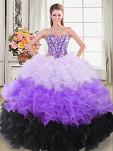 Fantastic Multi-color Organza Lace Up Sweetheart Sleeveless Quinceanera Dresses Beading and Ruffles