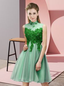 Trendy Apple Green Sleeveless Knee Length Appliques Lace Up Quinceanera Court Dresses