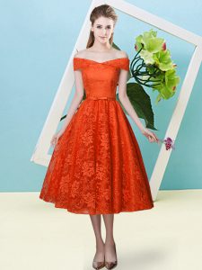 Rust Red Cap Sleeves Lace Lace Up Wedding Guest Dresses for Prom and Party and Wedding Party