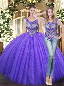 Stylish Ball Gowns Ball Gown Prom Dress Lavender Scoop Tulle Sleeveless Floor Length Lace Up