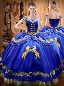 Attractive Off The Shoulder Sleeveless Satin and Organza 15 Quinceanera Dress Beading and Embroidery Lace Up