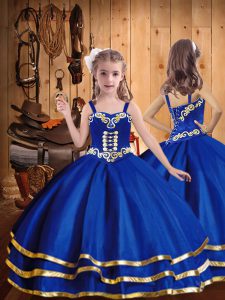 Simple Organza Sleeveless Floor Length Little Girls Pageant Dress and Embroidery and Ruffled Layers