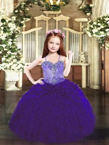 Gorgeous Spaghetti Straps Sleeveless Lace Up Kids Pageant Dress Purple Organza