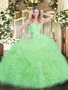 Hot Selling Sleeveless Floor Length Beading and Ruffles Lace Up Quinceanera Dresses with Apple Green