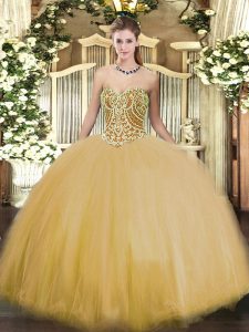 Gold Sleeveless Beading Floor Length Quinceanera Dresses