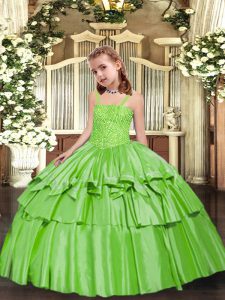 Floor Length Ball Gowns Sleeveless Yellow Green Kids Formal Wear Lace Up