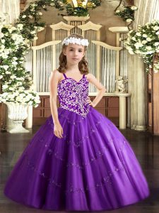 Purple Sleeveless Tulle Lace Up Pageant Dress Toddler for Party and Quinceanera