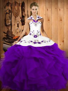 Purple Sleeveless Embroidery and Ruffles Floor Length Sweet 16 Dress