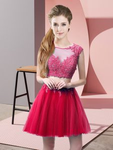 Sexy Sleeveless Tulle Mini Length Zipper Homecoming Dress in Hot Pink with Appliques