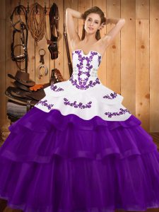 Amazing Purple 15th Birthday Dress Strapless Sleeveless Sweep Train Lace Up