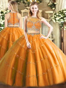 Charming Orange Scoop Zipper Beading Quinceanera Gown Sleeveless