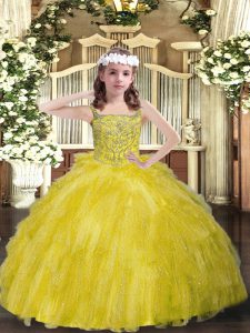 Adorable Sleeveless Lace Up Floor Length Beading and Ruffles Pageant Gowns For Girls