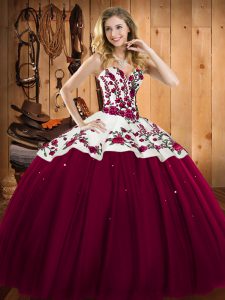 Most Popular Floor Length Burgundy Quince Ball Gowns Sweetheart Sleeveless Lace Up