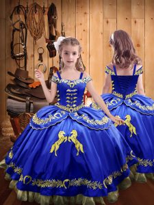 Sleeveless Lace Up Floor Length Beading and Embroidery Child Pageant Dress