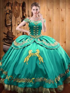 Flare Turquoise Lace Up Sweet 16 Quinceanera Dress Beading and Embroidery Sleeveless Floor Length