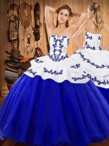 Floor Length Royal Blue Ball Gown Prom Dress Strapless Sleeveless Lace Up