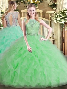 Wonderful Ball Gowns Quinceanera Gown Apple Green Scoop Tulle Sleeveless Floor Length Backless