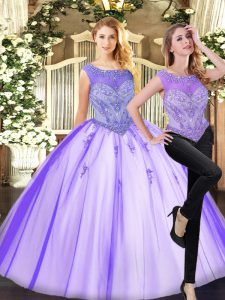 Lavender Zipper Quinceanera Dresses Beading Sleeveless Floor Length