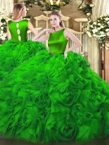 Nice Green Ball Gowns Belt Quinceanera Dresses Clasp Handle Fabric With Rolling Flowers Sleeveless Floor Length