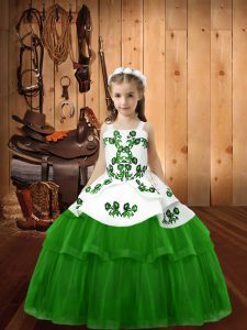 Eye-catching Floor Length Lace Up Little Girl Pageant Gowns for Sweet 16 and Quinceanera with Embroidery