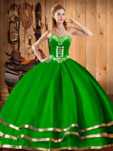 Smart Dark Green Ball Gowns Embroidery Vestidos de Quinceanera Lace Up Organza Sleeveless Floor Length