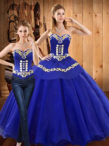 Ball Gowns Quinceanera Gown Blue Sweetheart Tulle Sleeveless Floor Length Lace Up