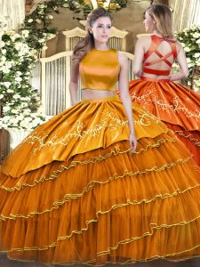 Best Selling Floor Length Criss Cross Sweet 16 Quinceanera Dress Orange for Military Ball and Sweet 16 and Quinceanera w