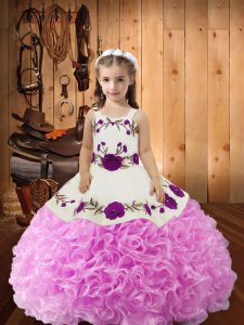Ball Gowns Pageant Dress for Teens Lilac Straps Fabric With Rolling Flowers Sleeveless Floor Length Lace Up