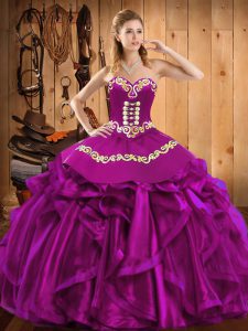 Comfortable Floor Length Fuchsia Quinceanera Dresses Sweetheart Sleeveless Lace Up